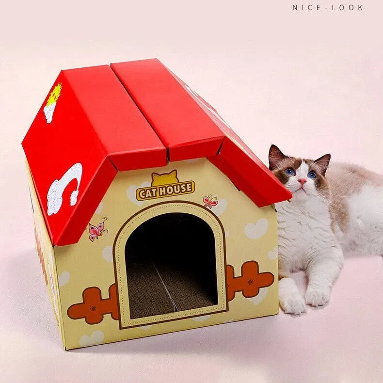 EcoPurrly Red Game Console Cat House – Cardboard Scratching Board & Playhouse for Cats
