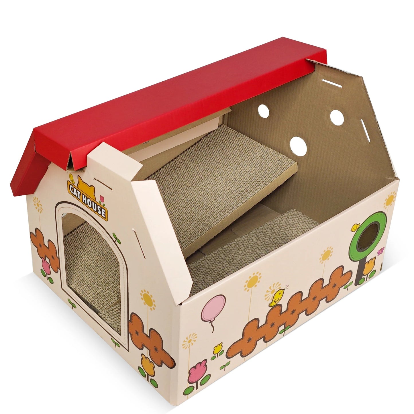 EcoPurrly Red Game Console Cat House – Cardboard Scratching Board & Playhouse for Cats