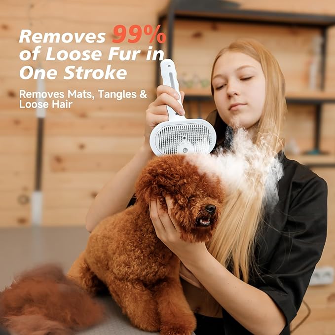 EcoPurrly 3-in-1 Steam Dog Brush for Grooming & Shedding – Self-Cleaning Deshedding Comb with Spray Function, Slicker Hair Removal Tool for Dogs & Cats