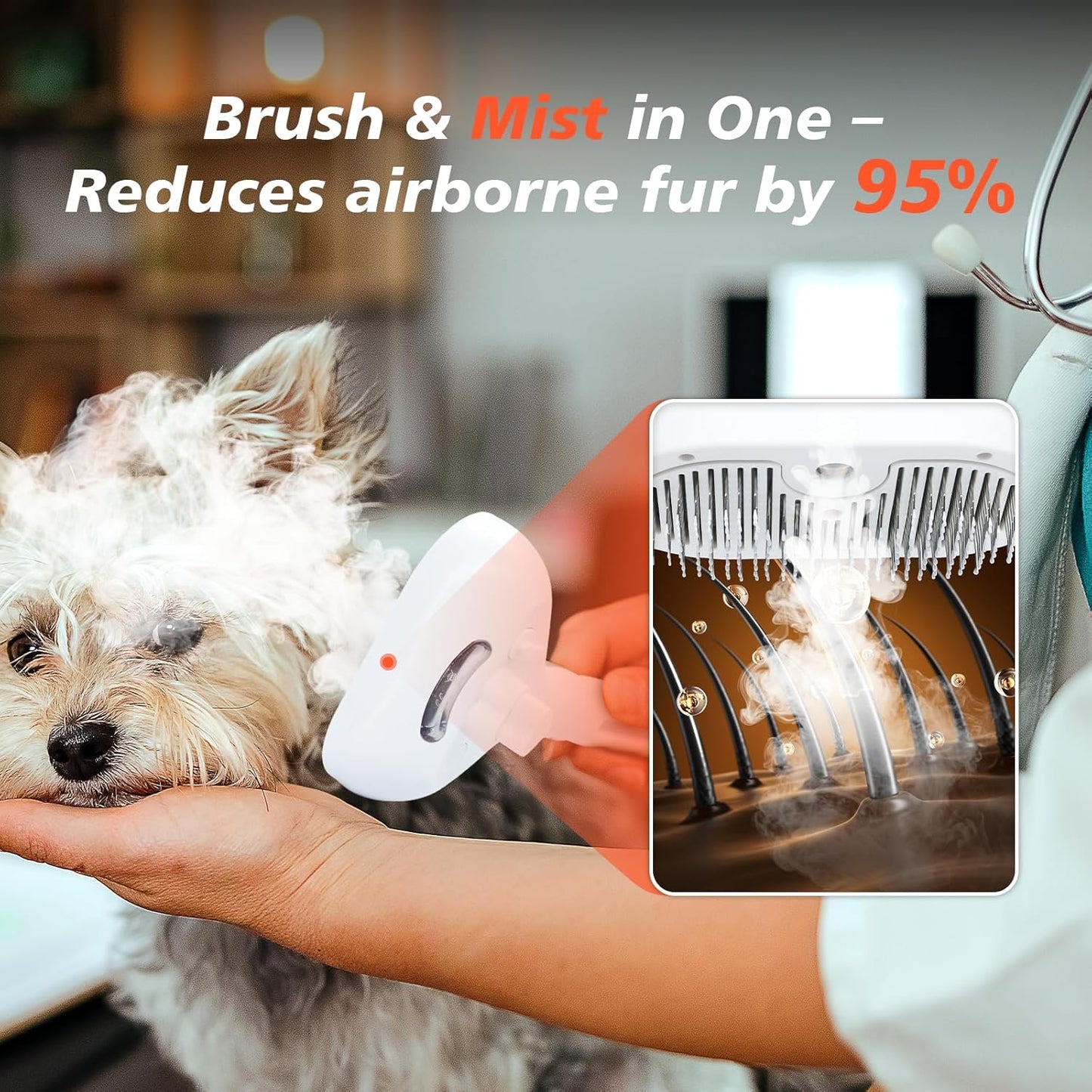 EcoPurrly 3-in-1 Steam Dog Brush for Grooming & Shedding – Self-Cleaning Deshedding Comb with Spray Function, Slicker Hair Removal Tool for Dogs & Cats