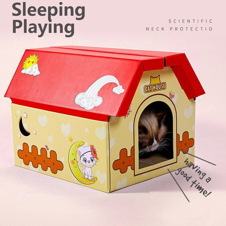 EcoPurrly Red Game Console Cat House – Cardboard Scratching Board & Playhouse for Cats