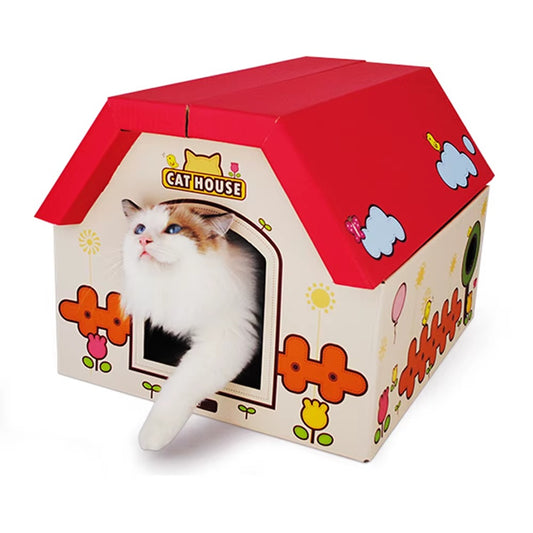 EcoPurrly Red Game Console Cat House – Cardboard Scratching Board & Playhouse for Cats