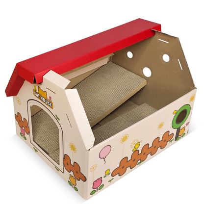 EcoPurrly Red Game Console Cat House – Cardboard Scratching Board & Playhouse for Cats